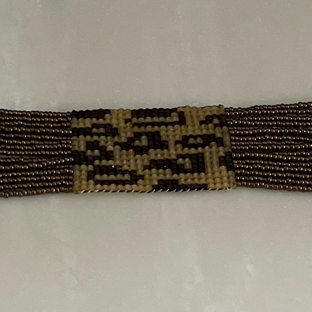 Miriam Salat Signed Glass Beaded Leopard Tan and Brown Choker